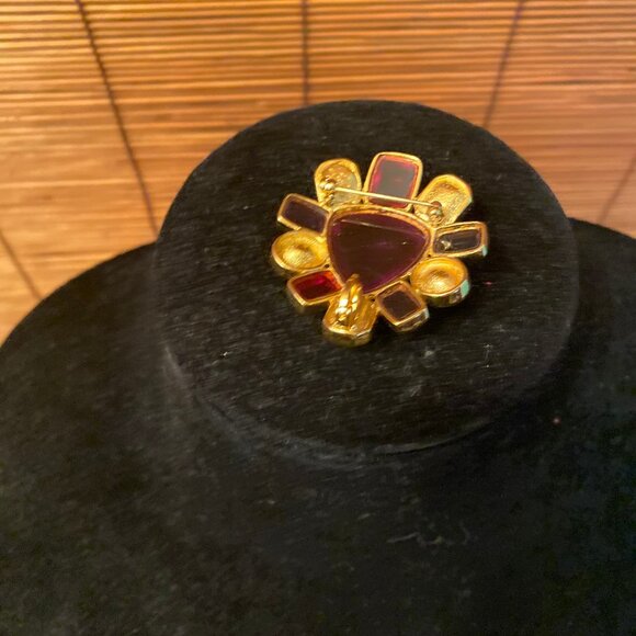 Vintage Joan Rivers Brooch/Necklace Pendant Gripoix Cabochon and Crystal Pin - Picture 2 of 3